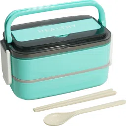 2 Airtight Layer|3 Compartments Bento Lunch Box With Plastic Spoon & Chopsticks 3 Containers Lunch Box-picture-9