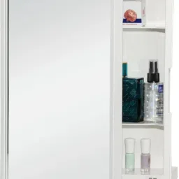 Strong and Heavy Rich Look Storage Cabinet with Mirror- Ivory Plastic Wall Shelf-image-3