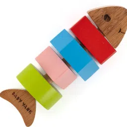 Wooden Shapes In Fish Rattle for New Born Baby, Infants; Wooden Toys; Non Toxic Rattle-image-53