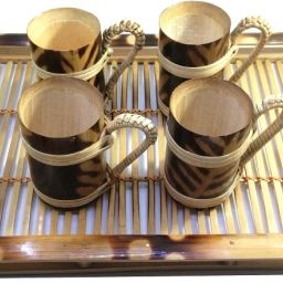 Bamboo Serving Tray Set With (1 Tray & 4 Cup) Washable, Tray, Cup Serving Set-image-21