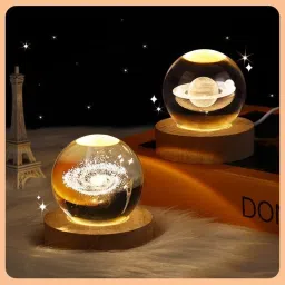 carempire 3D Saturn Crystal Ball Night Light Ball Projection Lamp Planet Model Table Lamp image 2