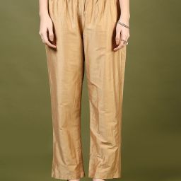 Women Loose Fit Yellow Cotton Blend Trousers-image-14