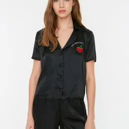 Trendyol Women Black Printed Polyester Night suit-57