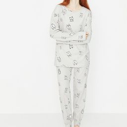 Trendyol Women Grey & Black Printed Night suit-image-64