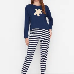 Trendyol Women Navy Blue & White Printed Night suit-picture-38