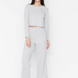 Trendyol Women Solid Open Back Night Suit-image-84