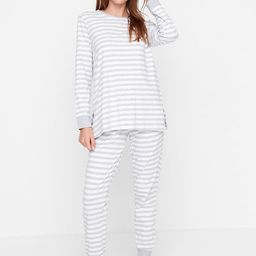 Trendyol Women Grey & White Cotton Striped Night Suit 92989839-image-93