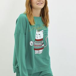 Trendyol Women Green & White Printed Night suit-image-42