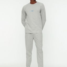 Trendyol Men Grey Solid Night suit-59