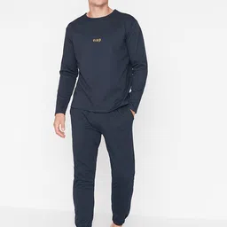 Trendyol Men Navy Blue Solid Night suit-15