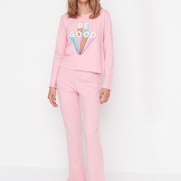 Trendyol Women Pink Printed Pure Cotton Night suit-image-30