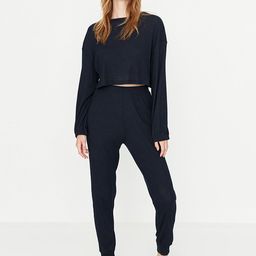 Trendyol Women Navy Blue Solid Night suit-image-48