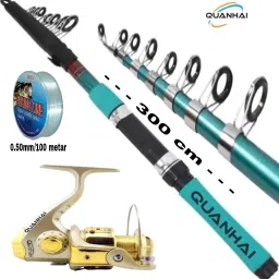 fishing rod green 300cm and reel sg3000 with fishing line combo kit set Green Fishing Rod-4