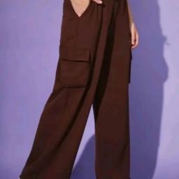 Cargo Pants For Women Regular Fit Brown Cotton Blend Trousers-image-54