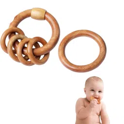 tinigreen Neem Wood Teethers for Baby Set of 2 | for 3 Months Baby |One Rattle One Ring Teether image 3