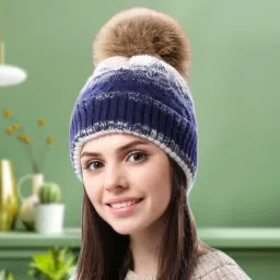 Winter Woolen Warm Beanie (Fur Inside Soft Pompom on top) Winter caps for Women Beanie-11