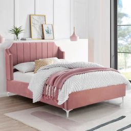 casacraft from pepperfry Alexander Velvet Upholstered King Size Bed In Pink Colour-picture-49