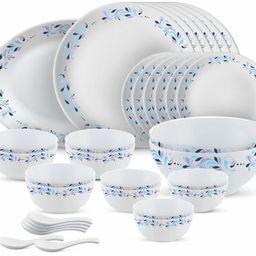 larah by borosil Pack of 33 Opalware Dinner set with high uses surface area {{Dinner plate 11"(6 pcs) || Quarter plate (6 pcs) || Oval platter (1 Pcs) || Veg bowl (6 Pcs) || Soup Bowl (6 pcs) || Spoon (6 pcs) || Serving bowl medium (2 Pcs) Dinner Set-picture-1