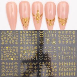 12 Sheet Set 3D Self-Adhesive Gold Flower Leaf Chain Lace Nail Art Stickers-27