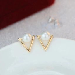 Nytri White Pearl Triangle Korean Earrings For Girls & Women Alloy Stud Earring-image-26
