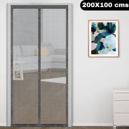 Fibre Adults Washable (200X100CM) Magnetic Screen Curtain Patio Door mesh Self-Closing with Full Frame self adesive Hook&Loop Mosquito Net-image-1