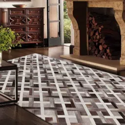 dazzhome Brown Hair On Leather Stripes Hand Woven 3ftX5ft Carpet-picture-18