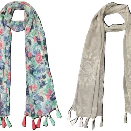 Floral Print Chiffon Women Multicolor Scarf, Stole, Fancy Scarf-image-52