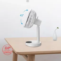7626 ABS Plastic (PORTABLE RECHARGEABLE TABLE FAN) 4000mAh, With LED Night Light 70 3 Blade Table Fan-1