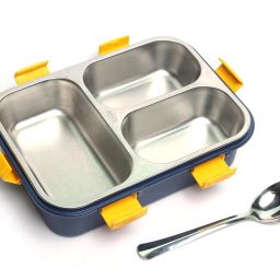 Lunch Box for School & Office - 3 Compartment, Leak-Proof, Stainless Steel 3 Containers Lunch Box-image-20