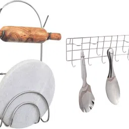 Utensil Kitchen Rack Stainless Steel Chakla Belan Stand & Hook Rail Steel-image-88