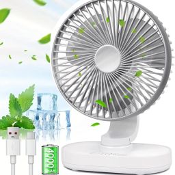 FANOX Rechargeable 4000mAh Desk Fan, Portable USB-Powered Table Fan 3 Blade Led light Cooling Mini Fan for Indoor, Outdoor USB Fan-18