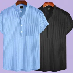 Pack of 2 Men Self Design Cotton Blend A-line Kurta-image-37