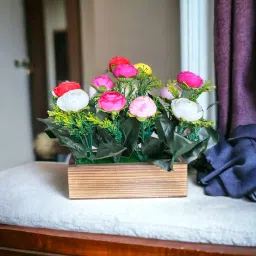 Wooden handmade Perfect Home Office Gift Elegant Décor Delight Green, Multicolor, Brown, Blue, Red, Yellow, Pink Peach Blossom Artificial Flower with Pot-picture-16