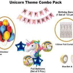 Unicorn Theme Birthday Decoration-Banner, 3Unicon,30 Balloons,Curtain,Arch,Star-image-15