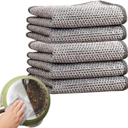 Non-Scratch Wire Dishcloth, Steel Wire Dish Towel Cordless Cleaning Brush-image-8