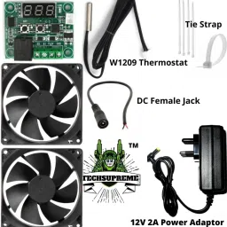 techsupreme Best Combo for DIY Incubator W1209 Thermostat + 12v 2Amp Adapter + 2 Piece 3 inch fan + 12 Pieces Ties 10” Inch + 1 DC Female Connector For Diy Incubator Temperature Sensor Temperature Sensor and Controller Electronic Hobby Kit image 2