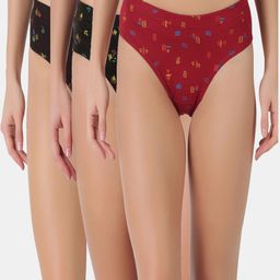 Pack of 3 Dollar Lehar Super Combed Cotton Women's Printed Solid Panty Women Hipster Multicolor Panty-picture-4