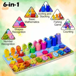 Multifunctional Learning Board Puzzle, Numbers, Shapes, Fishing Game, Stacking-34