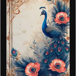 Regal Peacock in Bloom – Elegant Floral Bird Wall Art A4 Digital Reprint 13 inch x 10 inch Painting-image-2