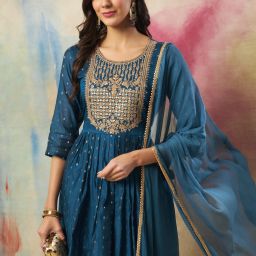 Women Silk Blend, Cotton Silk Kurta Pant Dupatta Set-image-39