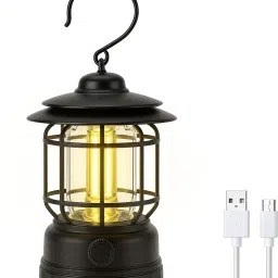 Vintage Style LED Lantern with Hook & Knob | Decorative Outdoor & Indoor Lamp Black Plastic, Metal Hanging Lantern-picture-23
