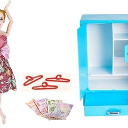 bkdt marketing Doll Moveable Arms & Legs with Store well Almira with Hangers & Currency Notes-picture-18