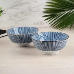 market 99 Set of 2 Blue Ceramic 300ml Dinner Bowls-picture-28