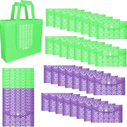 Pack of 48 Smile Foldable Grocery/Shopping Bags For Women | Green & Purple Pack of 48 Grocery Bags-image-68