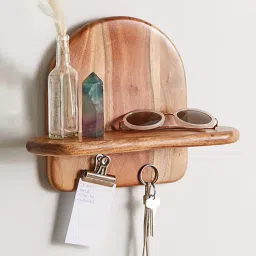 woodenmood Wooden Floating Wall Shelf with Key Holder in Natural Finish by Wooden Mood-picture-31