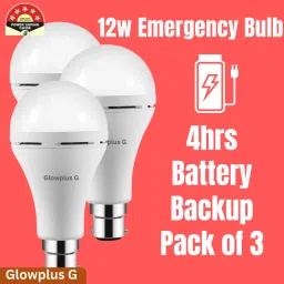 12W Emergency Bulbs Set of 3 | Rechargeable Bulb Combo Pack 3 hrs Bulb Emergency Light-1