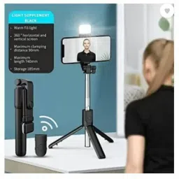 aybor selfie stick with LED light+Collar Microphone In mobile holder Tripod, Microphone image 4