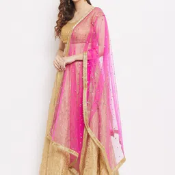 Clora Creation Magenta & Gold-Toned Embroidered Dupatta with Sequinned image 2