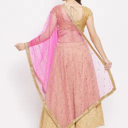 Clora Creation Magenta & Gold-Toned Embroidered Dupatta with Sequinned image 5