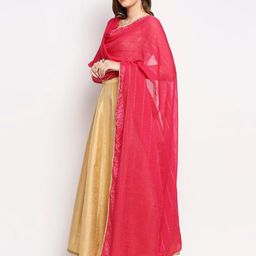 Dupatta Bazaar Fuchsia & Gold-Toned Embroidered Sequinned Dupatta image 3